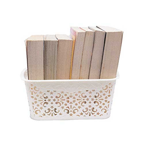 Image of Cutting Edge Essentials Plastic Storage Baskets /Shelf /Turkish Rack with Lid - Set of 2 for Fruit Vegetable Bathroom Stationary Home Basket with Handle (Cream, Small)
