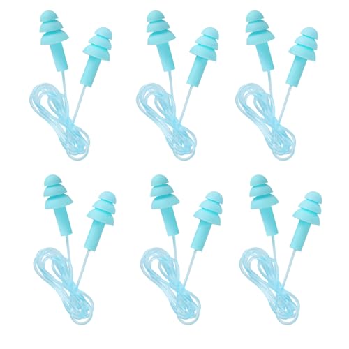 KYLOS Tapones de Protección Auditiva - 6 Pares Reutilizables - Silicona Suave e Impermeable - Reducción de Ruido 32 dB - Con Cordón de Seguridad - Para Natación, Dormir y Conciertos