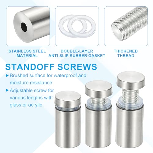 Image of PATIKIL 1 /2 inch x 3.2 inch Standoff Screws, 12 Pack Stainless Steel Wall Mount Sign Standoffs Mounting Hardware Advertising Nail for Hanging Acrylic Picture Frame, Silver