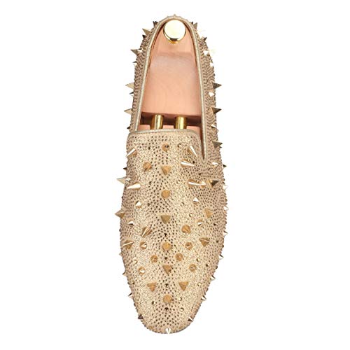 FERUCCI Men Gold Spikes Slippers Loafers Flat with Crystal GZ Rhinestone4