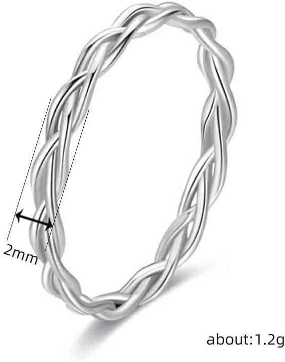 925 Sterling Silver Braided Twist Ring, Minimalist Stackable Infinity Band Geometric Twisted Rope Design Minimalist Stackable Fashion Jewelry, Dainty Eternity Promise Ring for Women Size 9