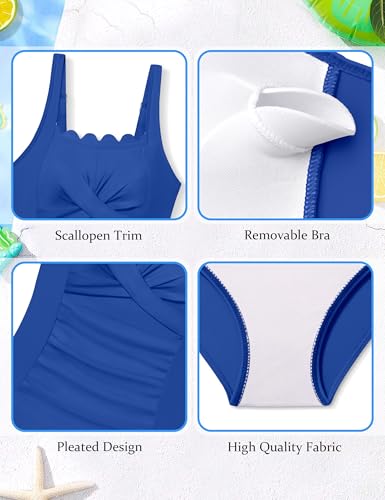 Image of Shallmu Girls Swimsuit Color Block Adjustable Straps One Piece Summer Bathing Suit for Girls 9-16 Years