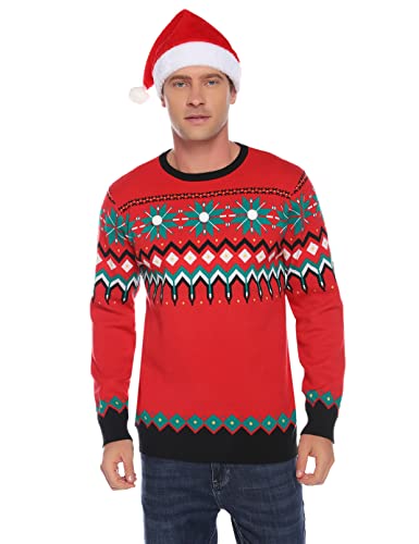 Gyabnw Jersey Navideño Hombre Suéter Navidad Hombre Invierno Jersey Navideño Pareja Pullover de Punto Mujer,Cuello Redondo,Manga Larga,Jersey Estampado Navidad Cover