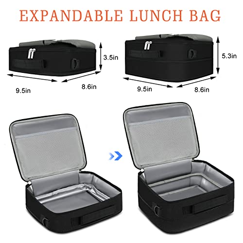 Torryza Kids Lunch Box,Expandable Lunch Box For Men/Girls/Boys,Insulated Lunch Bag For Kids,Double Insulated With 2 Reusable Storage Bags & 2 Ice Packs,Lunch Tote Bag For Office/Picnic-Grey&Black #TOP1