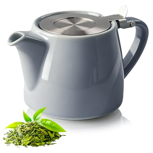 Porzellan Teekanne mit Siebeinsatz, 500 ml Teekanne Keramik mit Edelstahl Teesieb, Teapot für Zuhause und Büro, Edelstahl Feinmaschiger Infuser mit Filter Perfekt für Losen Tee, Blühende...