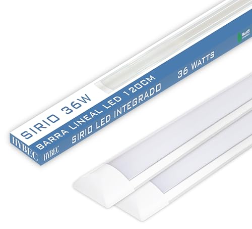 CLAR - Pantalla LED 120 cm, Luminaria LED 120 cm Techo, Regleta, Luz Cocina Techo, Luz Fría 6500ºK 36W (Pack 2)