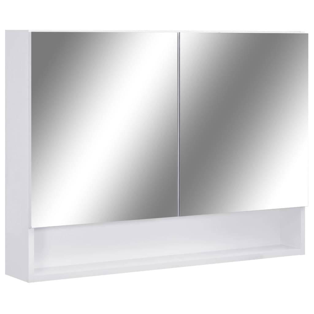 vidaXL LED Bathroom Mirror Cabinet in White, MDF Construction with Ample Storage, LED Strip Lighting Feature and On/Off Button