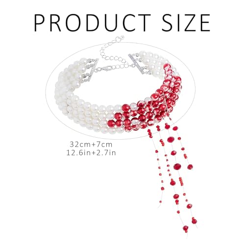 Blutige Perlenkette, Gothic-Halsketten, Tropfende Blut Imitationsperlen Halskette, Verstellbarer Perlenkette Blut, Halloween Schmuck Damen, für Karneval Halloween Party Vampir Kostüm Accessoires