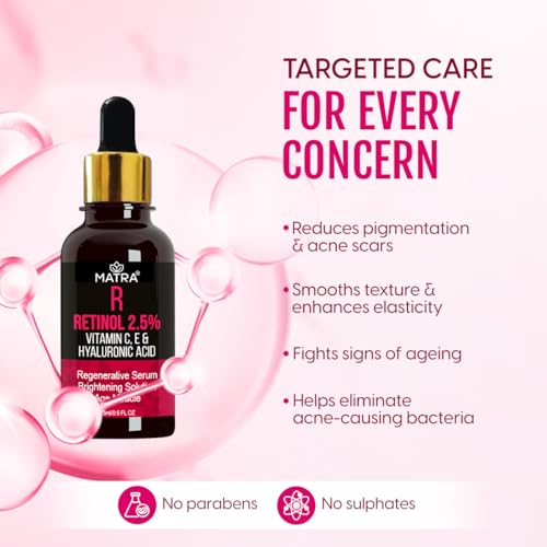 Image of Matra Retinol Serum 2.5%, Vitamin C, E & Hyaluronic Acid Face Serum - Anti Wrinkle /Anti-Aging Serum with Niacinamide (Vit. B3), Aloe Vera & Green Tea - Best Retinol Serum