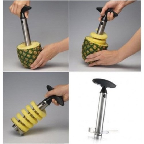 Mezon Stainless Steel All In One pineapple Cutter Corer, Slicer, Peeler (Silver) 2