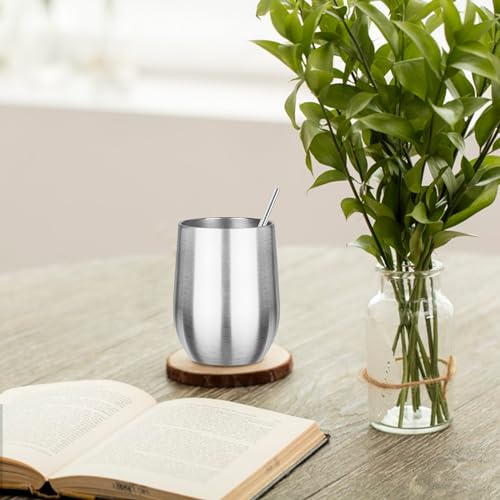 Image of MEZMUT 12oz Insulated Wine Tumbler with Lid Wine Glass Cup(Silver,1) | Double Wall Vacuum Stainless Steel Small Coffee Mug, Leakproof Metal Insulated Tumbler Cup for Champaign, Cocktail, Beer