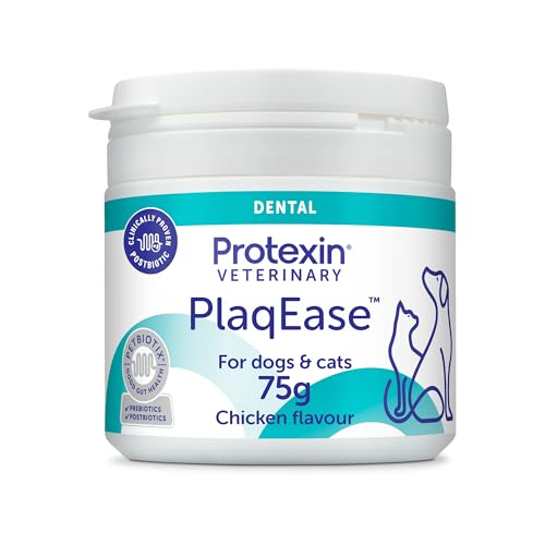 Protexin Veterinary PlaqEase Dental Powder for Dogs and Cats Helps Reduce Plaque Tartar and Bad Breath Easy Daily Oral Care Supplement 75g