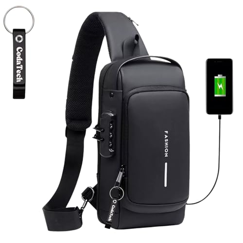 Bolsa Mochila Pochete Fashion Transversal Anti Furto impermeável Saída USB Masculina e Feminina - Shoulder Bag PRETO
