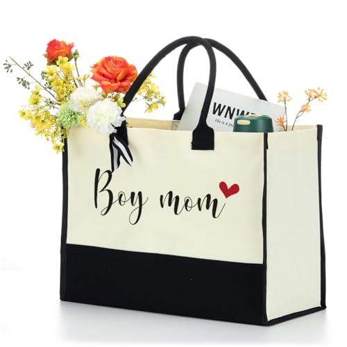 Boy Mom Gifts Canvas Tote Bag Mothers Birthday Gifts Mothers Day Gifts Large Waterproof Collapsible Beach Bag Handbag Shoulder Bag for Beach Travel Camping Gifts for Women Mom Mother Christmas2