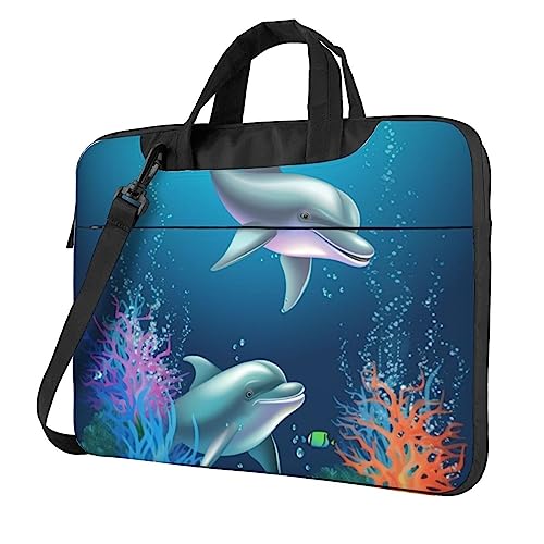 Bolso tipo Tote para laptop con diseño de delfín y pez miniatura 1