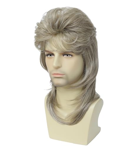 Image of 80s Mullet Wig, Vintage 70s 90s Punk Rock Disco Mullet Wig with Sunglasses, Adult Halloween Costume Cosplay Party Wig (Blonde)