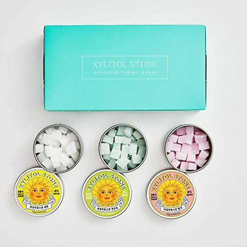 Xylitol Stone | Sugar Free Guilt-Free Candy | 100% Finnish Xylitol Mints For Dental Health For Diabetics | Gift For Mom | Set Of 3(2.46Oz×3) Strawberry Green Grape Lemon #TOP3
