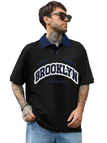 Image of Noble Monk Men Cotton Blend Half Sleeves Solid Polo Neck T-Shirt |Oversized Tshirt