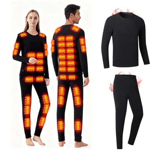 YZHFFHLF Heated Thermals Underwear Men Women: 42 Heating Zones Electric Thermal Long Johns Pants Set USB/DC Electric Heated Base Layer Winter ski Thermal Bottoms Tops (BLACK, Medium)