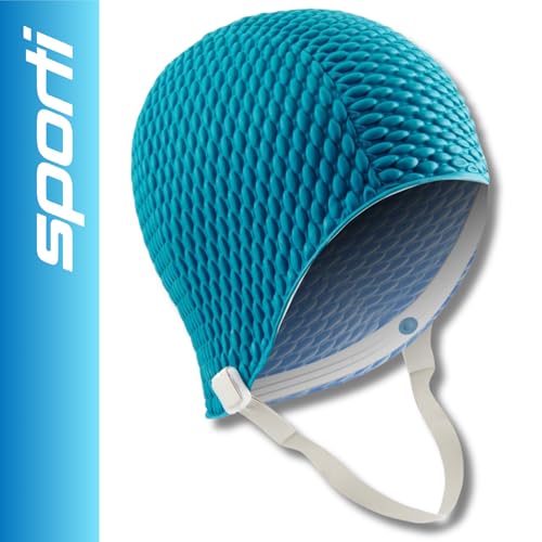 Image of Sporti Bubble Swim Cap With Chin Strap (Teal)