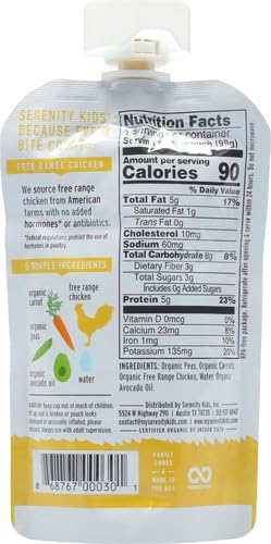 Image of Serenity Kids 6+ Months Organic Baby Food Pouches Puree-Savory Free Range Chicken&Veggie Baby Puree-No Added Sugar & Avocado Oil for Toddler Food-BPA-Free Toddler Pouches To-Go-3.5 Oz,1 ct (Pack of 5)