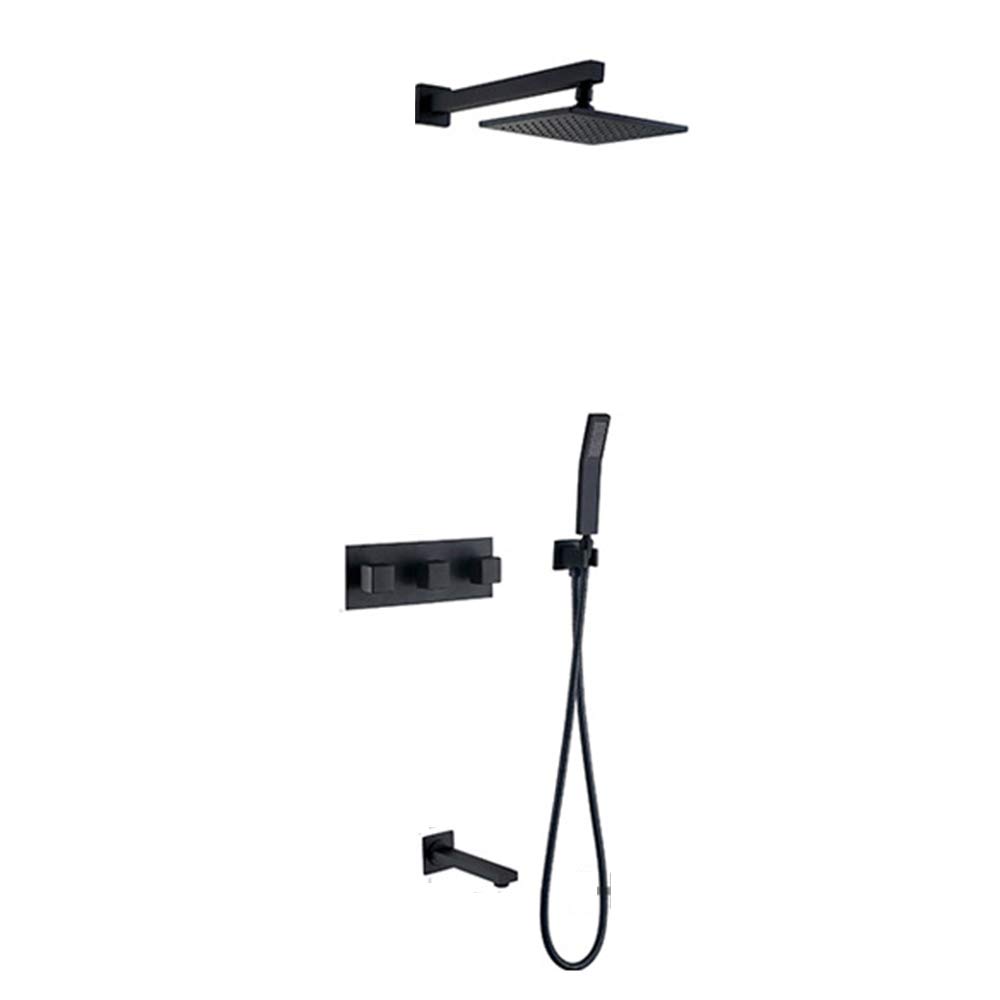 Ensemble de douche encastré noir avec pomme de douche 8" et robinet de baignoire