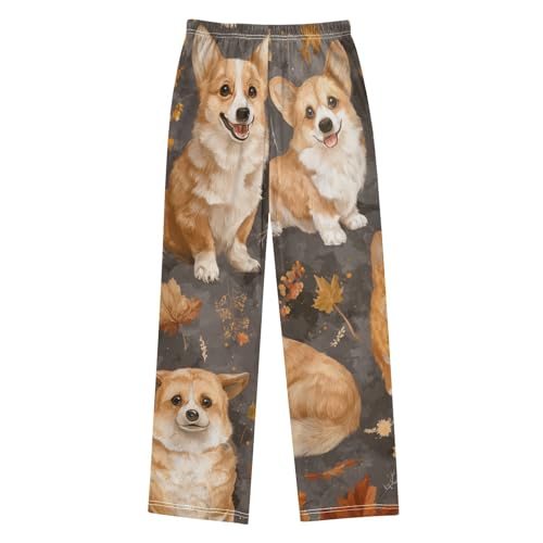 Corgi Dog Autumn Maple Boys Long Pants Soft Trousers Elastic Waist Kids Lounge Bottoms with Pockets S-XL2