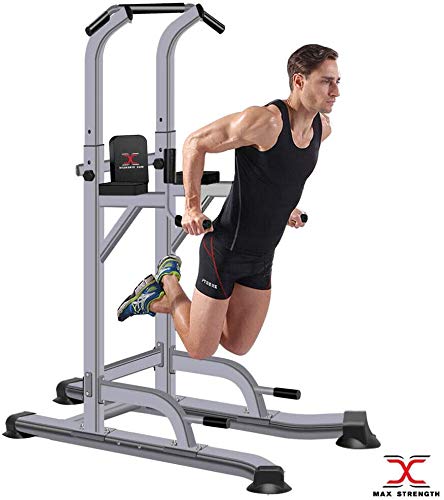 Multiestación de gimnasia de Maxstrength, con levantamiento vertical de rodilla, para hacer dips, lagartijas, ejercicios de dominada y otros ejercicios para ejercitar el cuerpo