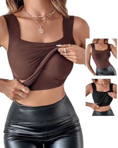 Image of CHICME Womens U Neck Shapewear Built-in Bra Tank High Strechy Sleeveless Slim Fit Tops Camisole Workout Tops