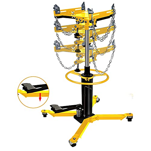 Transmission Jack,1660Lbs/0.75T Capacity Hydraulic Telescopic Transmission Jack, 2-Stage Floor Jack Stand With Foot Pedal, 360° Swivel Wheel, Garage/Shop Lift Hoist (Yellow) #TOP3