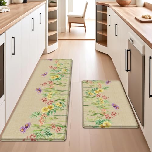 Floral Kitchen Mats 2 Piece Set, Anti Fatigue Water-Absorbent Floor Rugs - image 6