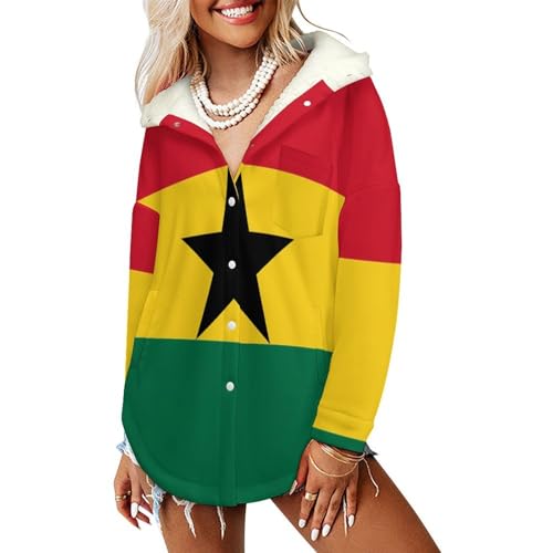 Veste polaire femme drapeau ghanéen jaune sweat à capuche chaud d'hiver