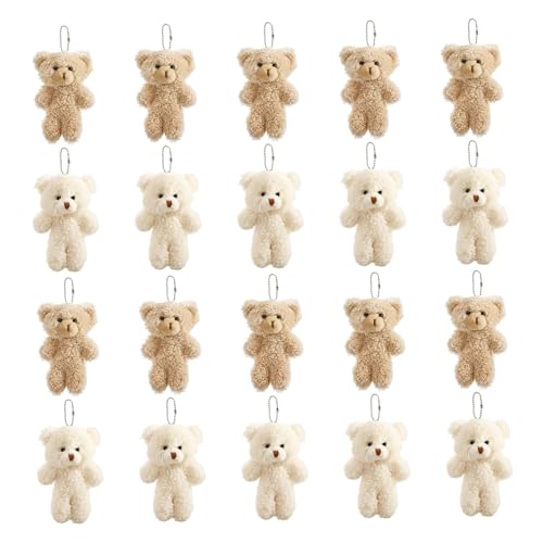 Pesoncarl Knuffeldier sleutelhanger 20 stuks schattige blush teddybeer pluche sleutelhanger kleine teddybeer ornamenten zachte kleine bulk voor verjaardag, Valentijnsdag, feestgunst, doe-het-zelf