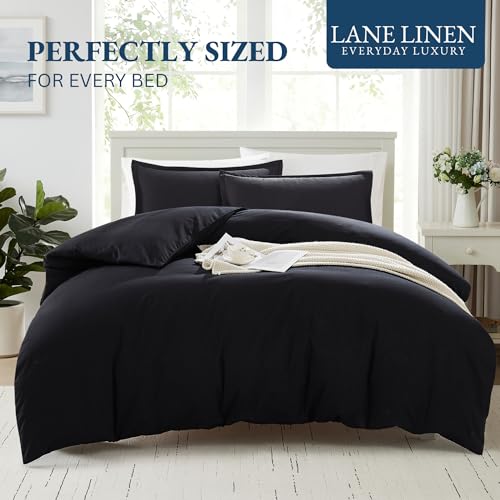 Image of LANE LINEN Super King Duvet Cover Set Black - 100% Organic Cotton Bedding 260x220cm, Soft Breathable 3 Piece with Button Closure, 2 Pillow Cases Included, Duvet Not Included