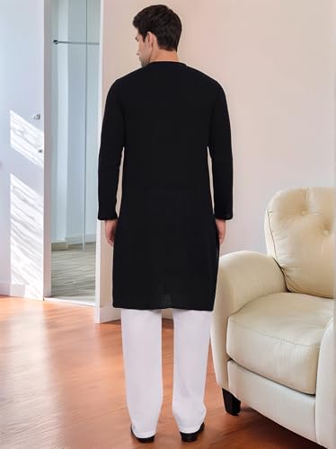 SKAVIJ Men's Indian Kurta Pajama Kaftan Cotton Henley Casual Gown Pants Shirt Set Gift For Men2