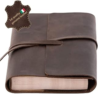 Genuine Italian Leather Journal - Refillable Leather Bound Journal with 320 A5 Pages - Vintage Handmade Notepad for Men & Women - Dark Brown Drawing Sketchbook - Travel Diary for Writing
