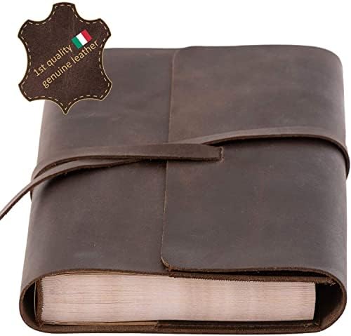 Brown A5 Leather Journal - Genuine Italian Leather Notebook for Men & Women - Vintage Journal with 320 Pages - Leather Sketchbook for Drawing & Writing - Refillable Travel Diary Notebook