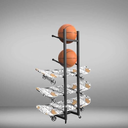 Scaffale multiuso per attrezzature sportive, organizer in metallo resistente per skateboard, snowboard, sci, scooter, soluzione salvaspazio per casa e palestra