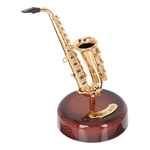 ERINGOGO Caja de música para saxofón, modelo de saxofón, instrumento musical con base giratoria, caja de música clásica para decoración del hogar, regalo para niños y niñas, músicos