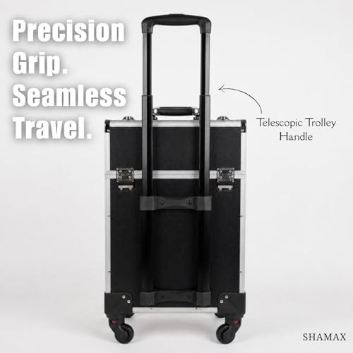 Image of SHAMAX Professional Rolling Makeup Case, Cosmetic Organizer Trolley, MUA & Salon Artist Storage Vanity Locks - Trolley for Hairdressers, Salons, Beauty Lovers - 360 Universal Wheels (3599 /BS)
