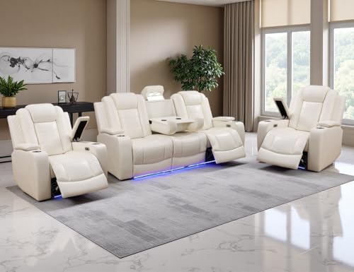 Anthato Leather Recliner Sofa Set with Cup Holders & Storage