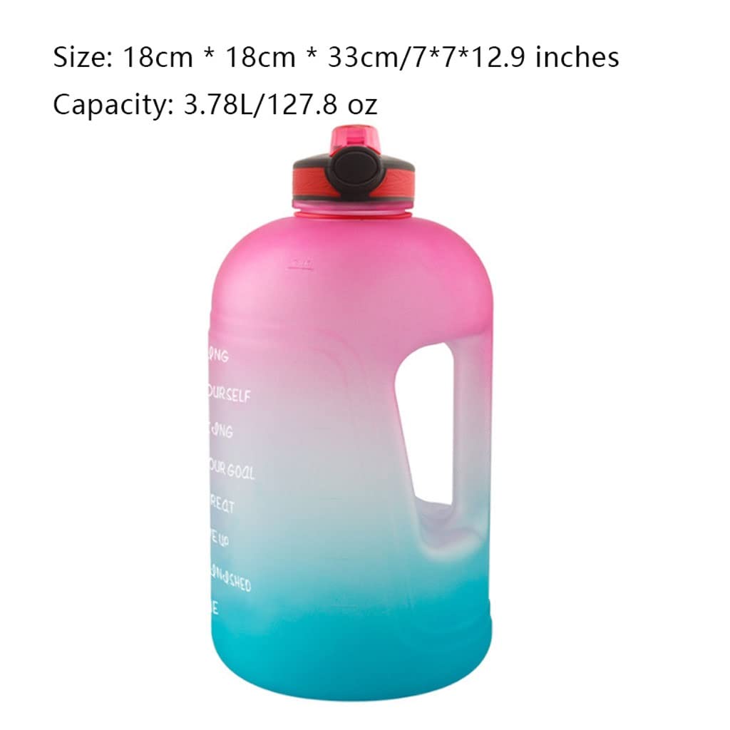 Butelka na Wodę 3.78L Sport Butelka wody z znacznikiem czasu Duża pojemność Cup Wody Outdoor Fitness Przenośne Słomiane Gradient Wody Butelki Sportowa Butelka na Napoje (Color : Blue pink)