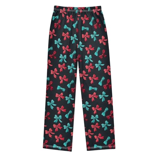 Pajama Pants Sleep Pants Soft Elastic Waist Pajama Lounge Pants Blue Red Bow for 6-14 Years Old2