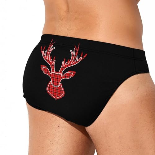 Buffalo Plaid Deer Head Mens Swim Briefs Quick Dry Swimming Trunks Training Swimsuit Low Rise Swimwear3