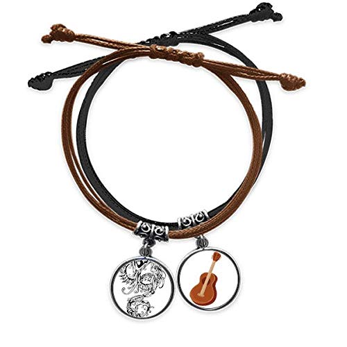 Pulsera de cuerda de dragón chino con amuleto cultural de cuero y guitarra para hombre