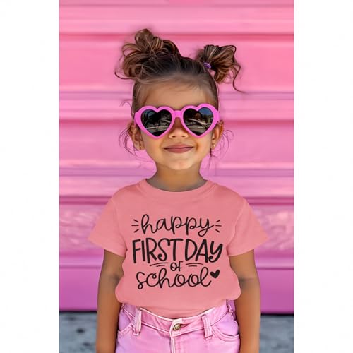 Image of GLIGLITTR Girls Happy First Day of School Shirt Kids Boys Kindergarten 1st 2nd 3rd Grade T-Shirt Back to School Outfit Tops