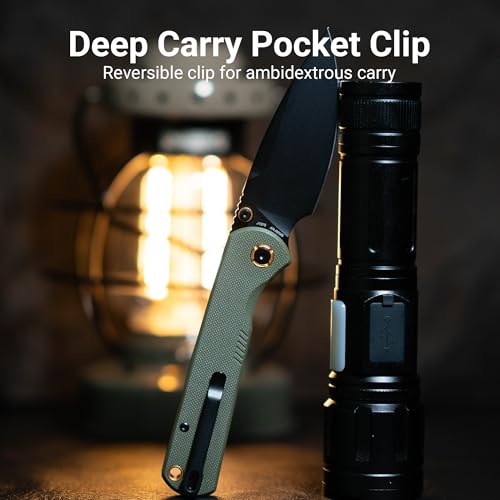 Image of CJRB Latitude Pocket Knife, 3.47'' AR-RPM9 Steel Blade, G10 Handle, Top Liner Lock EDC Knife for Camping Survival Hiking, Green (J1975)