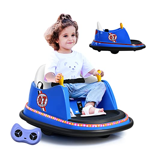 GOPLUS Auto-Tamponneuse Électrique avec Télécommande et Roues Universelles, Auto Tournante avec Pare-Chocs, Lampes à LED et Musique, Charge 20 KG, pour Enfants de 2-5 Ans (Bleu)