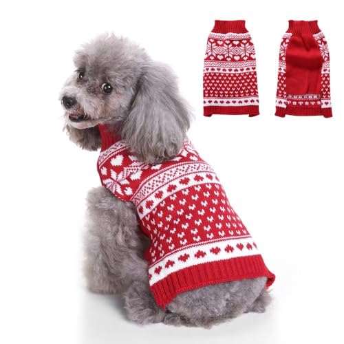 Scheppend Red Dog Sweaters for Small Dogs,Sleeveless Pullover Knitwear for Small Dogs Cats,Fall Winter Warm Puppy Ugly Sweater,Mini Dachshund New Year Holiday Christmas Snowflake Dog Clothes Large