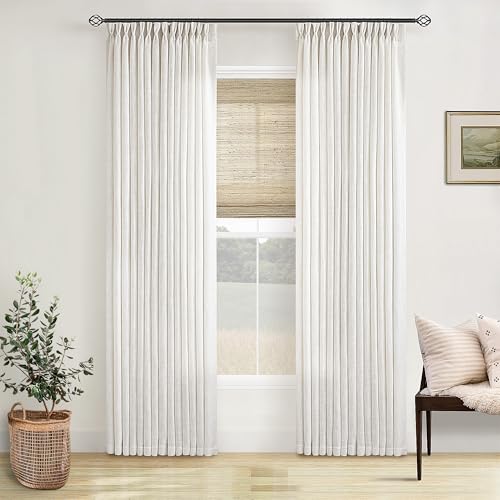 TWODRAPES Natural Pinch Pleated Linen Curtains 78 Inches Long 2 Panels for Living Room Bedroom Memory Training Shaped Semi Sheer Pleat Drapes with Hooks Rings Light Filtering Window Curtain 40x78